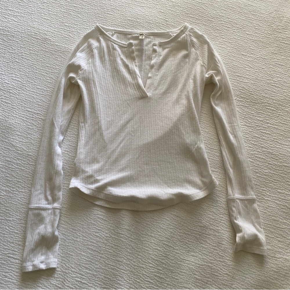 Free People White Ribbed Long Sleeve Small